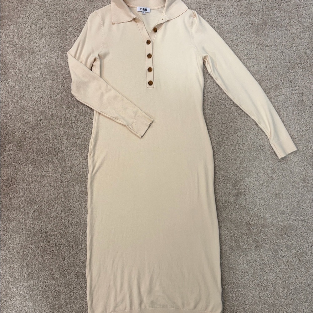525 America Cream Long Sleeve Button Dress